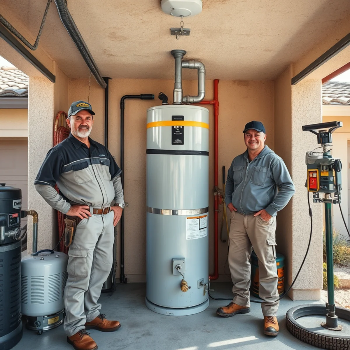 Water heater double-strapped to code in a Murrieta garage