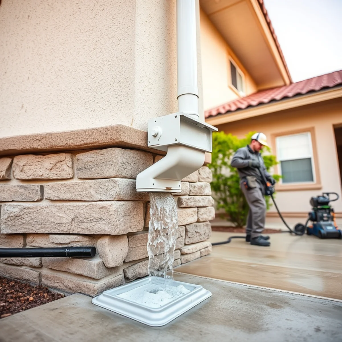 Downspout extension carrying rainwater away from a home foundation