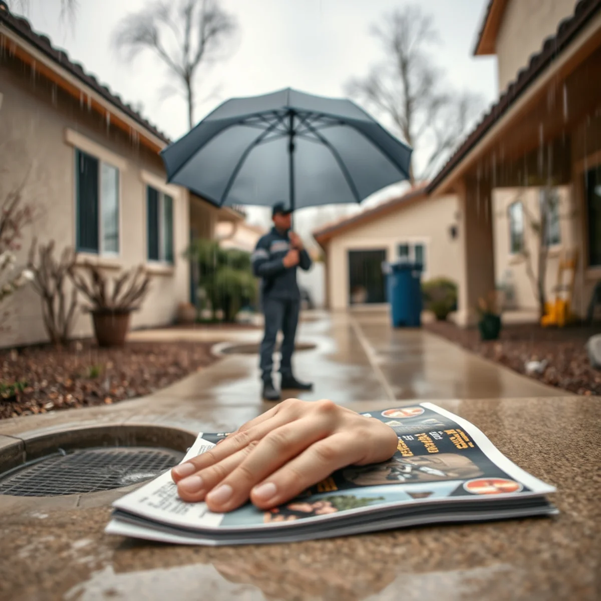 Watching rainwater drain away from a home during the first winter rain