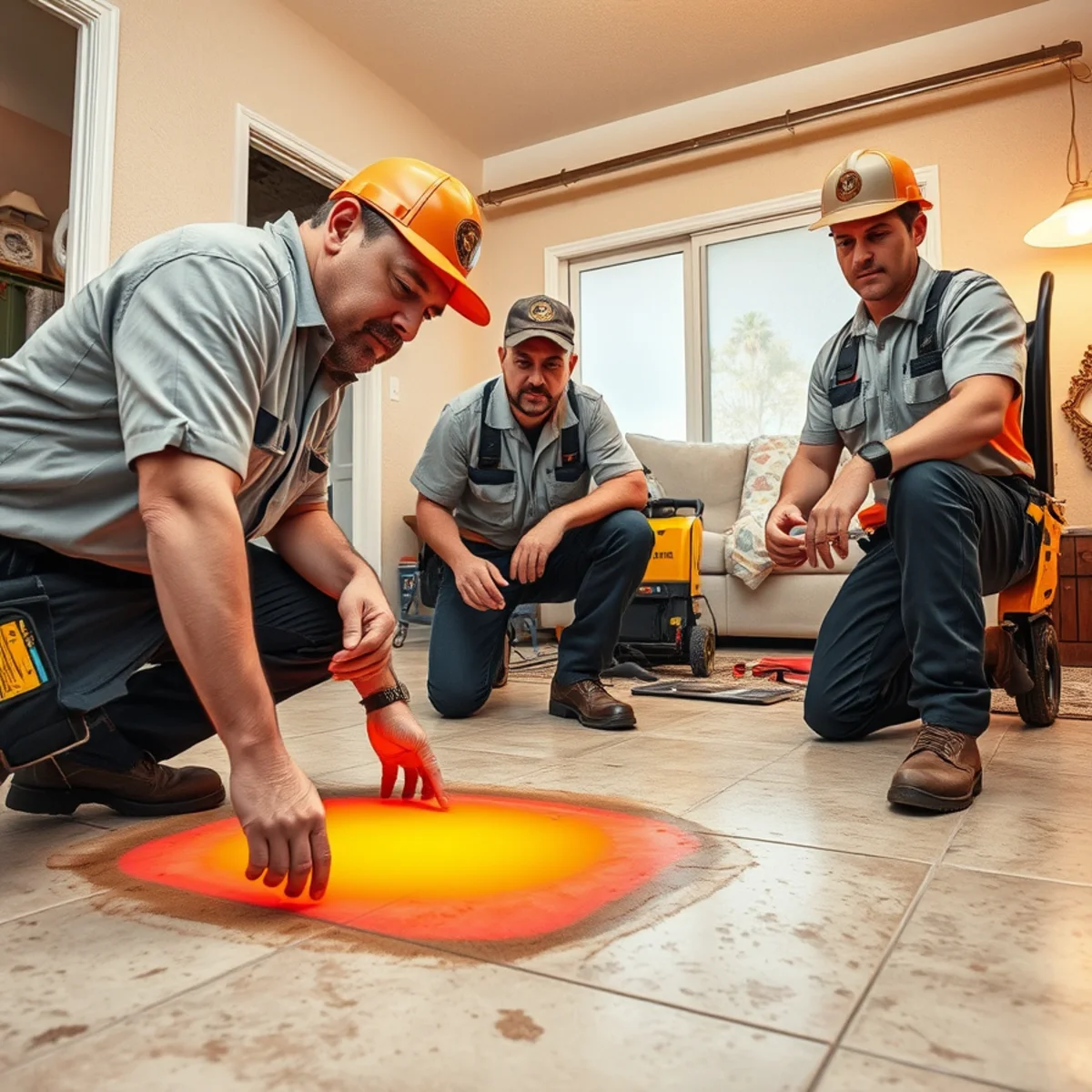 Homeowner feeling a warm spot on the floor from a hidden slab leak in Murrieta