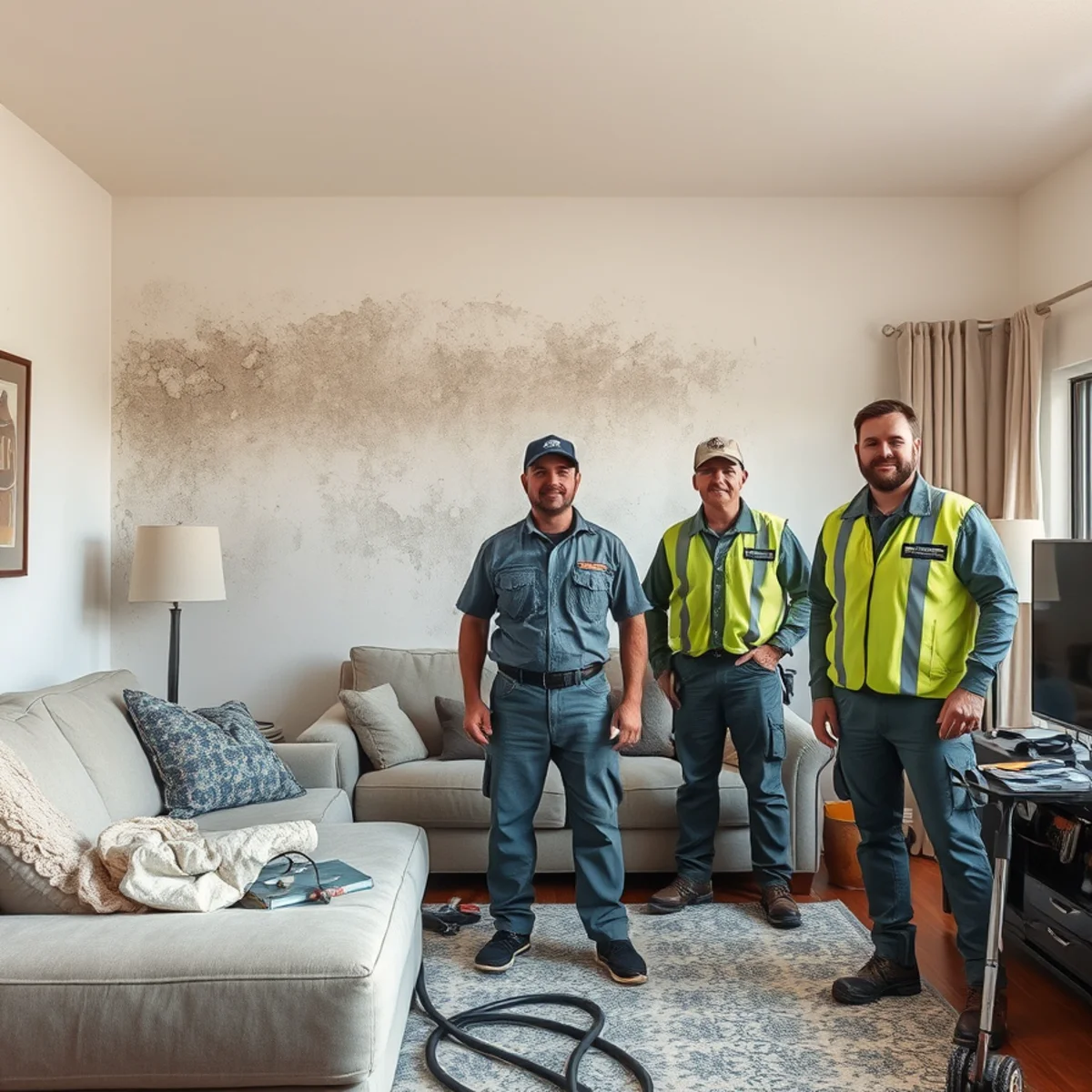 Early mold growth on a wall behind furniture in a Murrieta home