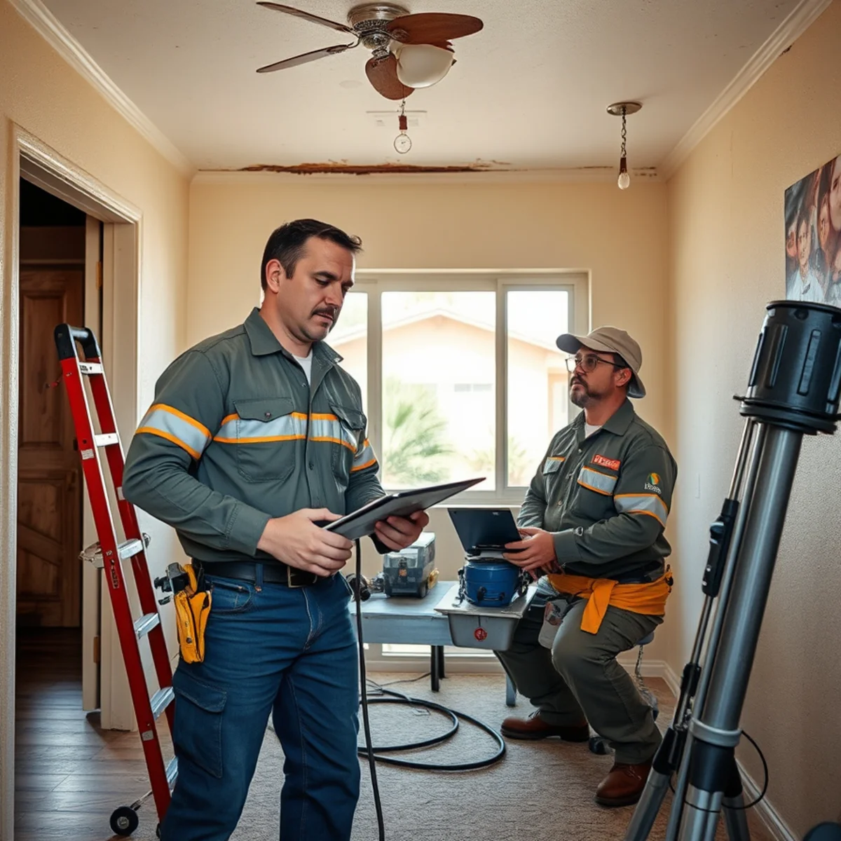 Property manager inspecting tenant water damage in a Murrieta-area rental