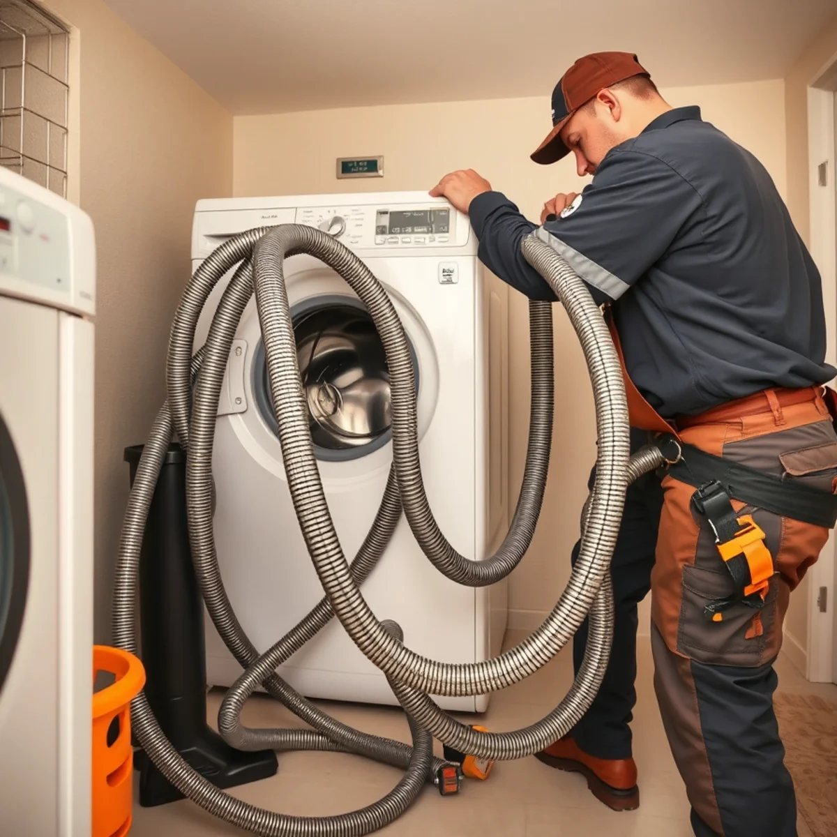 Braided stainless steel washing machine hoses being replaced in a Murrieta home