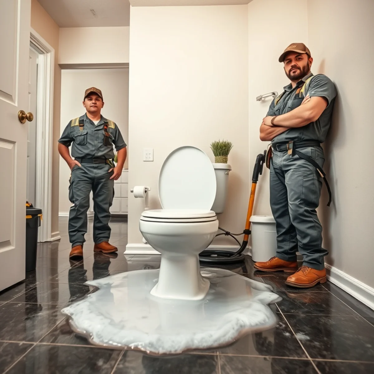 Overflowing toilet on a bathroom floor in a Murrieta home