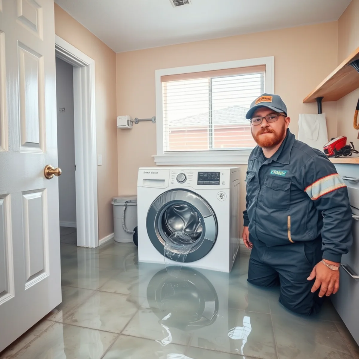 Burst washing machine supply hose flooding a Murrieta laundry room