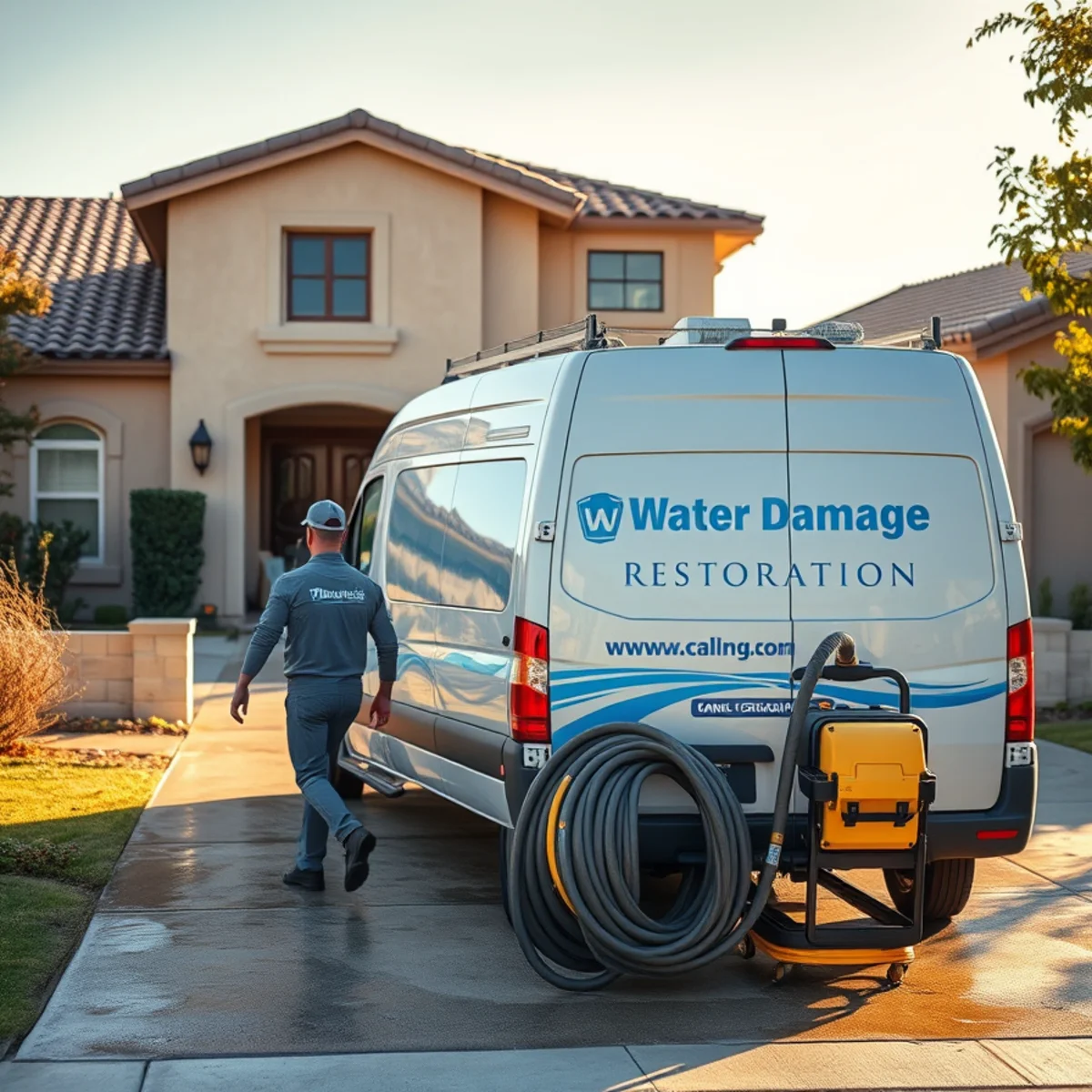 Water damage restoration crew responding to a flooded Murrieta home