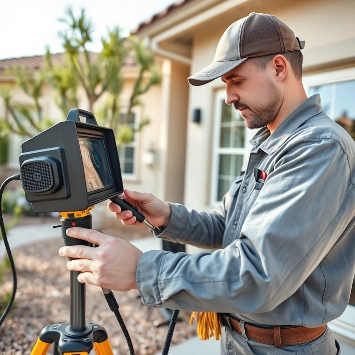 Technician using acoustic leak detection equipment in a Murrieta home