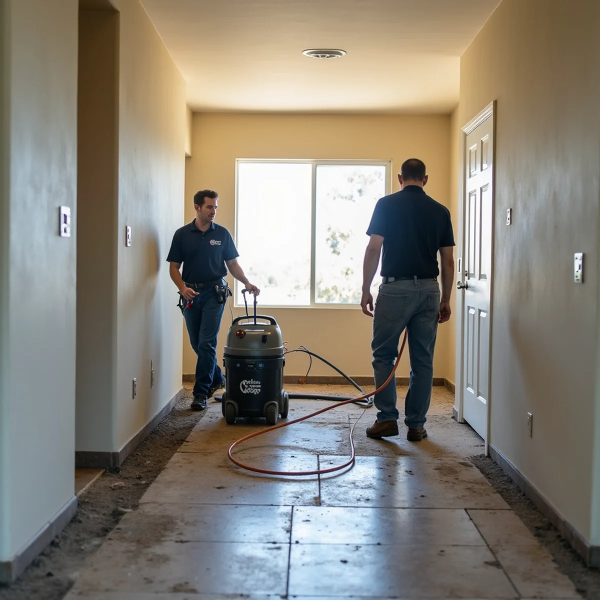 Water damage restoration underway inside a home in Alta Murrieta