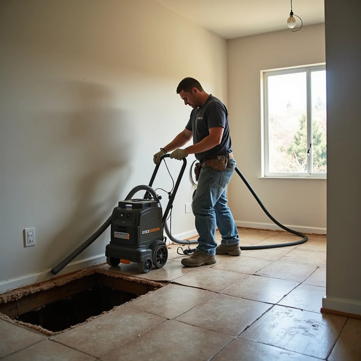 Water damage restoration underway inside a home in Bear Creek