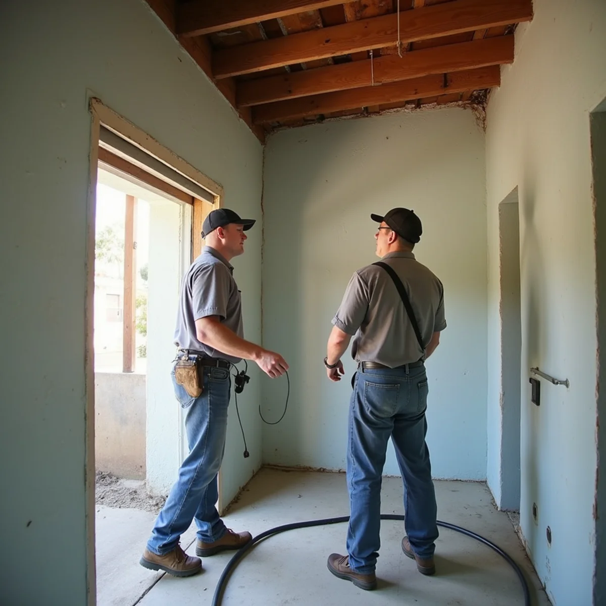Water damage restoration underway inside a home in Bel Flora