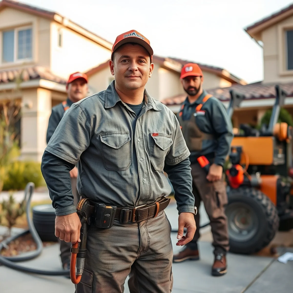 Water damage restoration technician inspecting a burst irrigation line at a Cal Oaks home