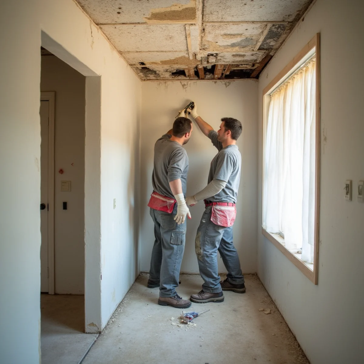 Water damage restoration underway inside a home in Kalmia Hills