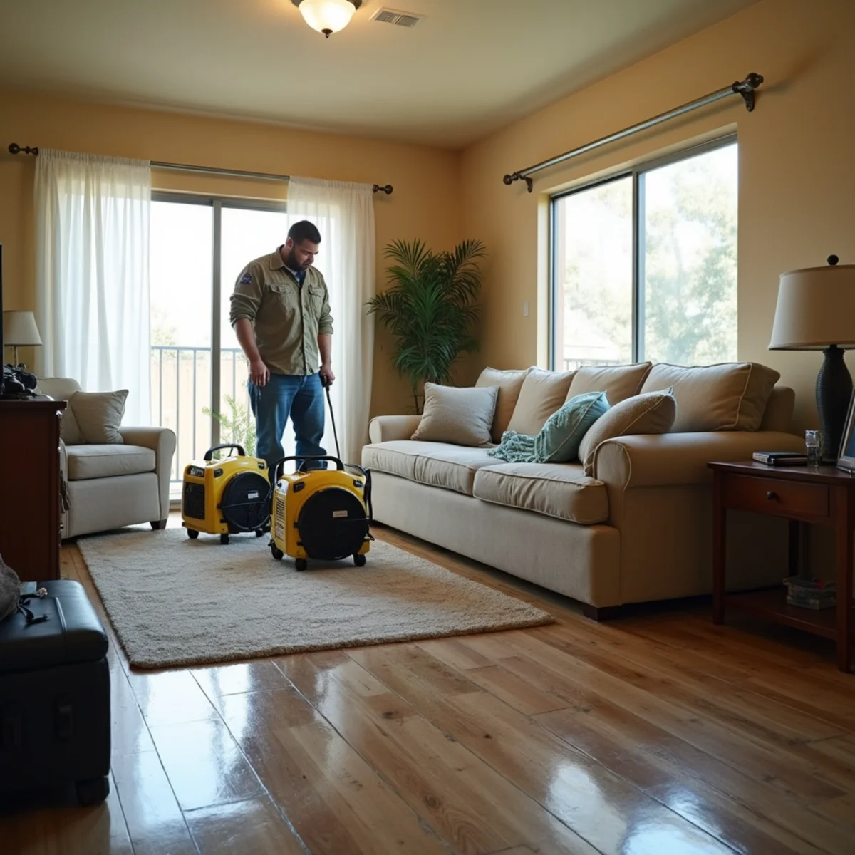 Water damage restoration underway inside a home in Old Town Murrieta