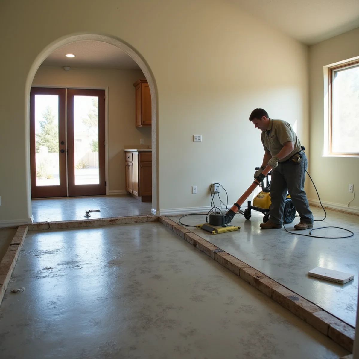 Water damage restoration underway inside a home in The Colony