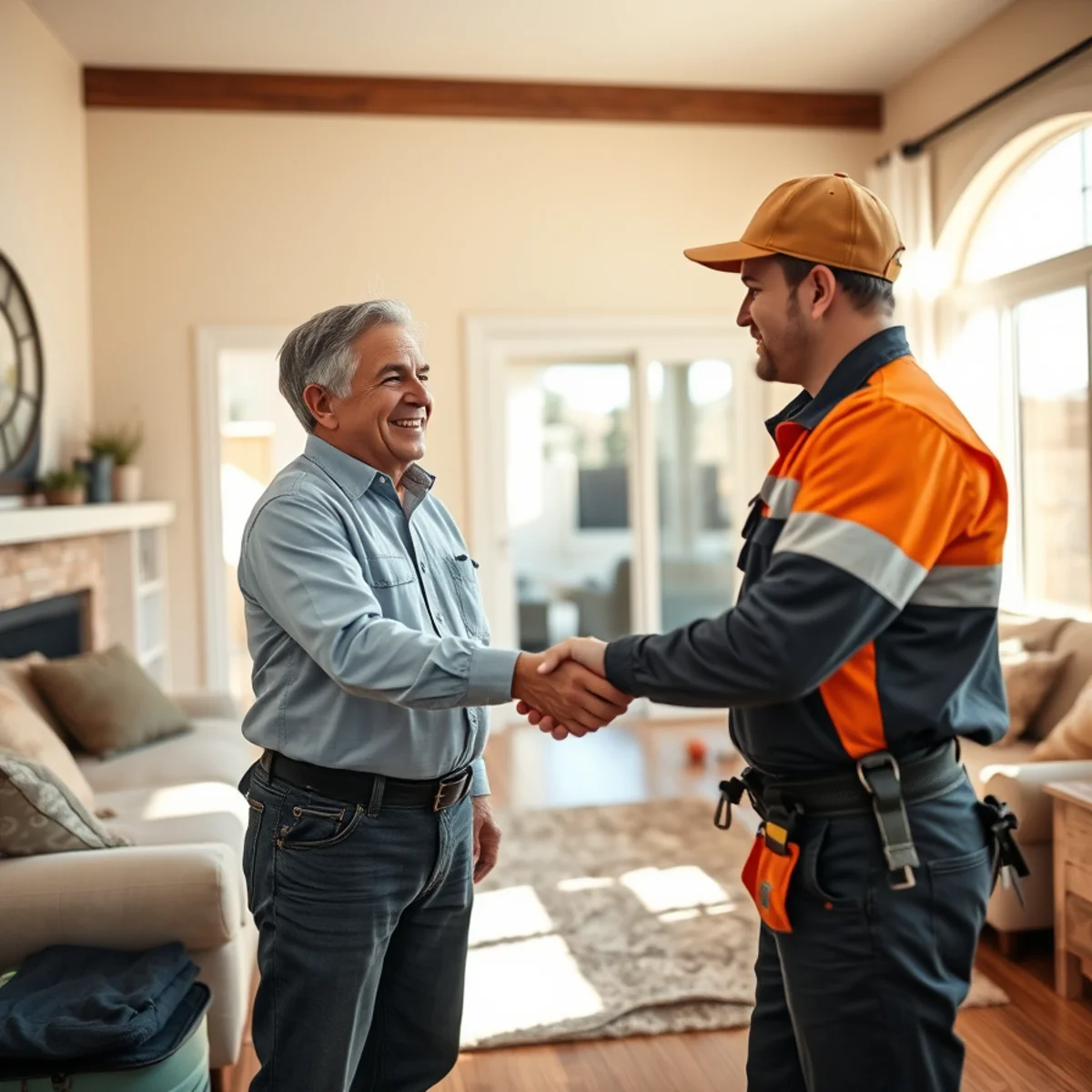 Satisfied Murrieta homeowner with a water damage restoration technician