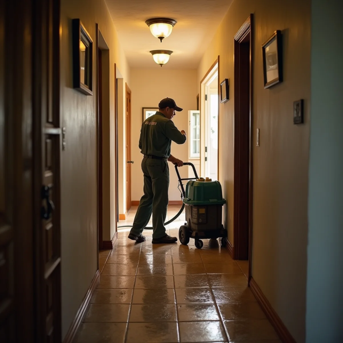 Water damage restoration underway inside a home in Aguanga
