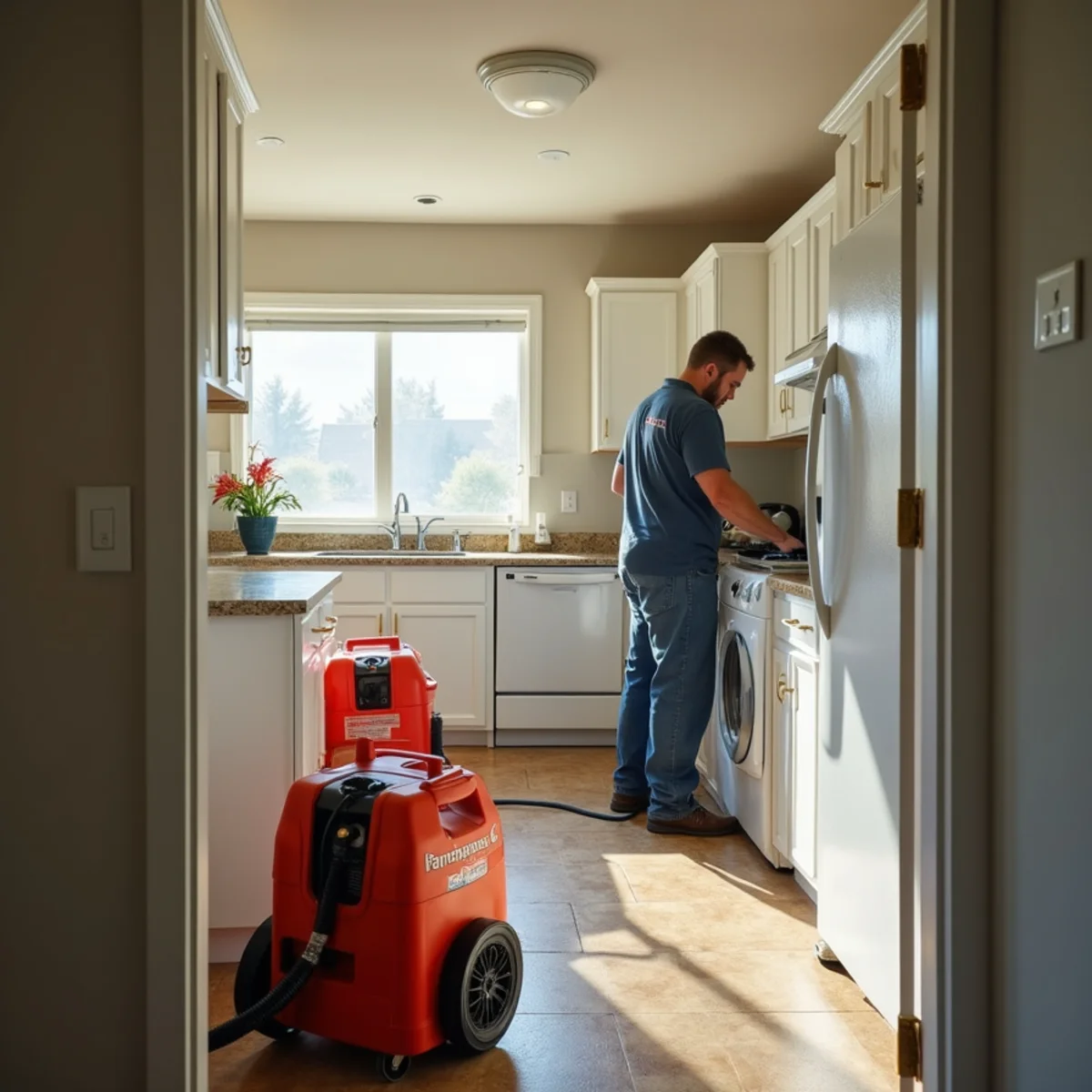 Water damage restoration underway inside a home in Anza