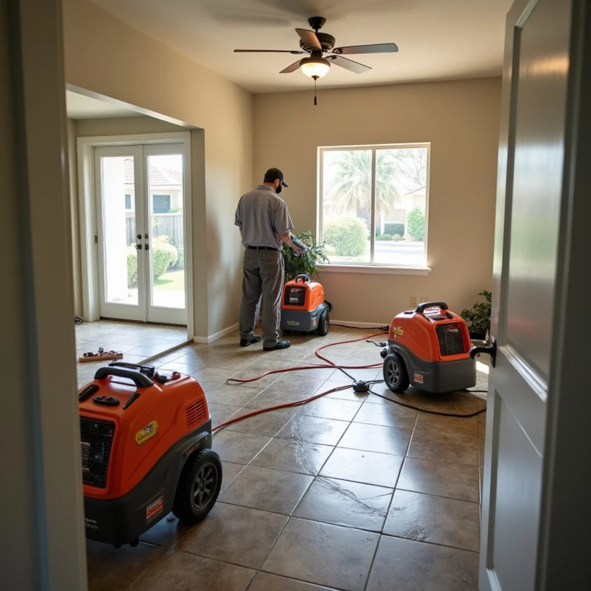 Water damage restoration underway inside a home in Canyon Lake