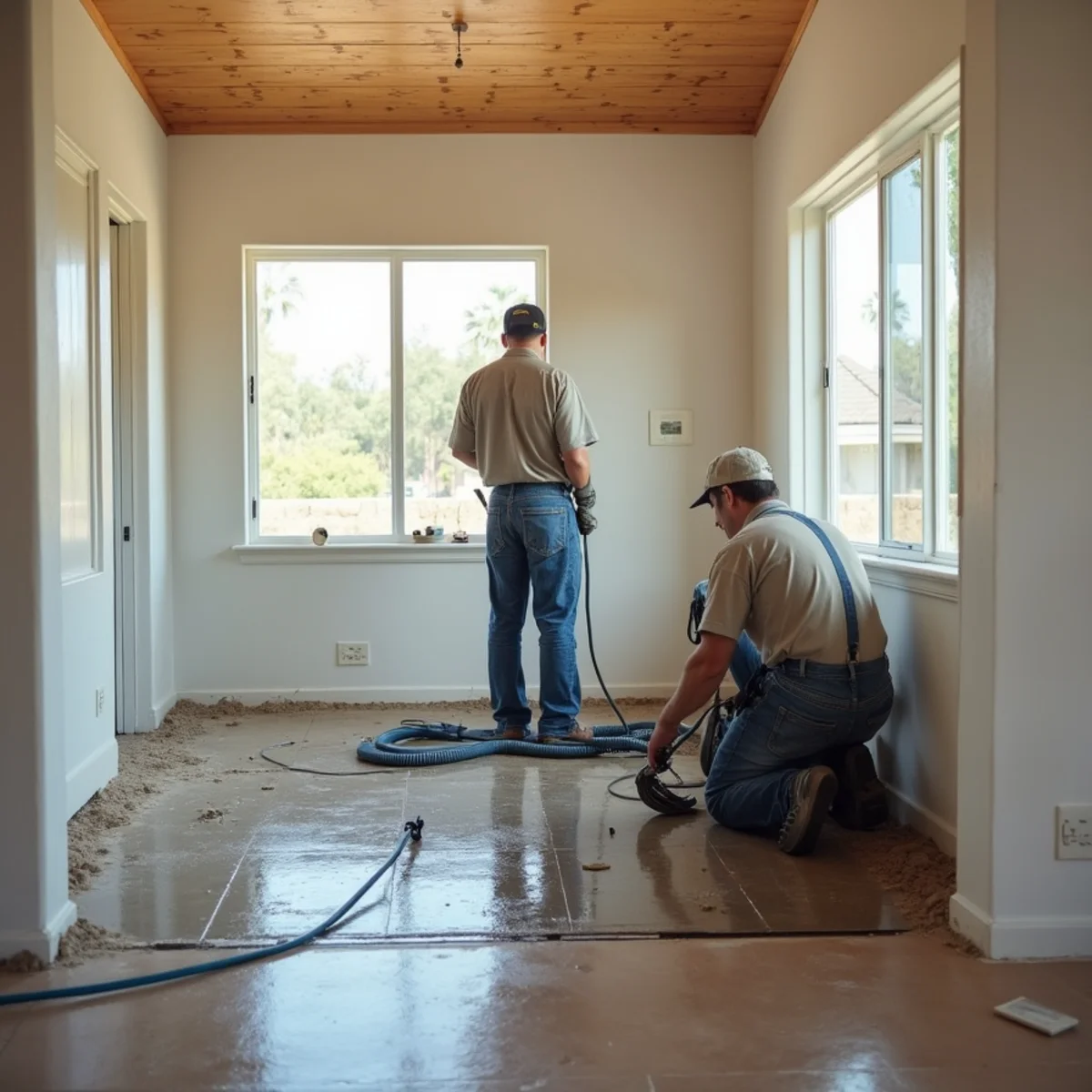 Water damage restoration underway inside a home in Escondido