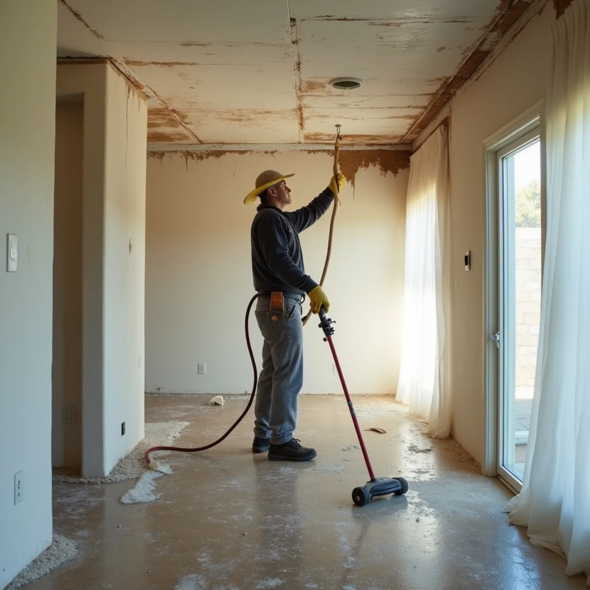 Water damage restoration underway inside a home in Canyon Hills