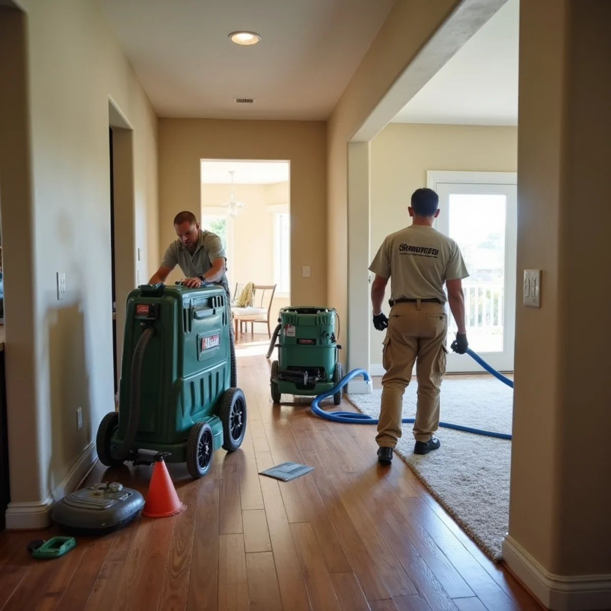 Water damage restoration underway inside a home in Tuscany Hills