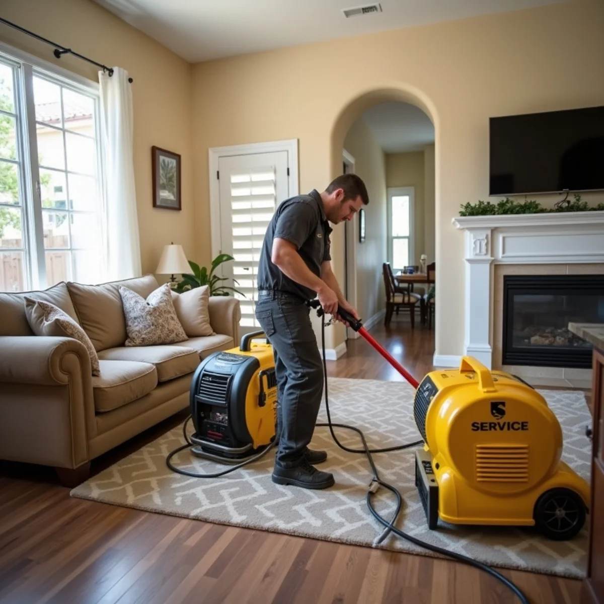 Water damage restoration underway inside a home in Lake Elsinore