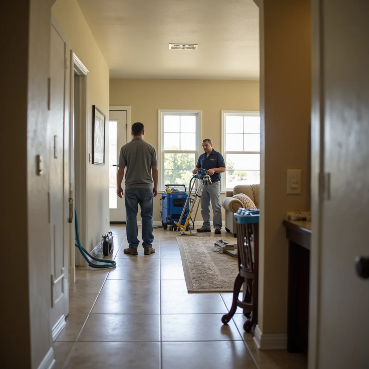 Water damage restoration underway inside a home in Menifee Countryside