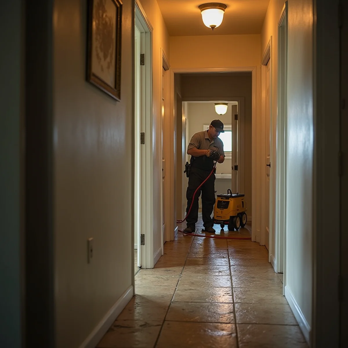 Water damage restoration underway inside a home in Menifee