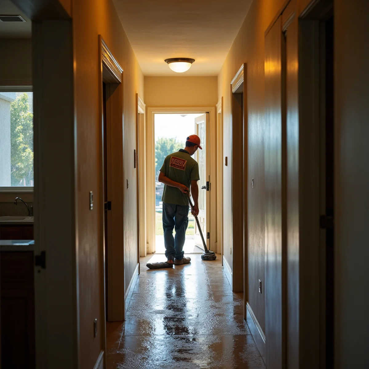 Water damage restoration underway inside a home in Nuevo