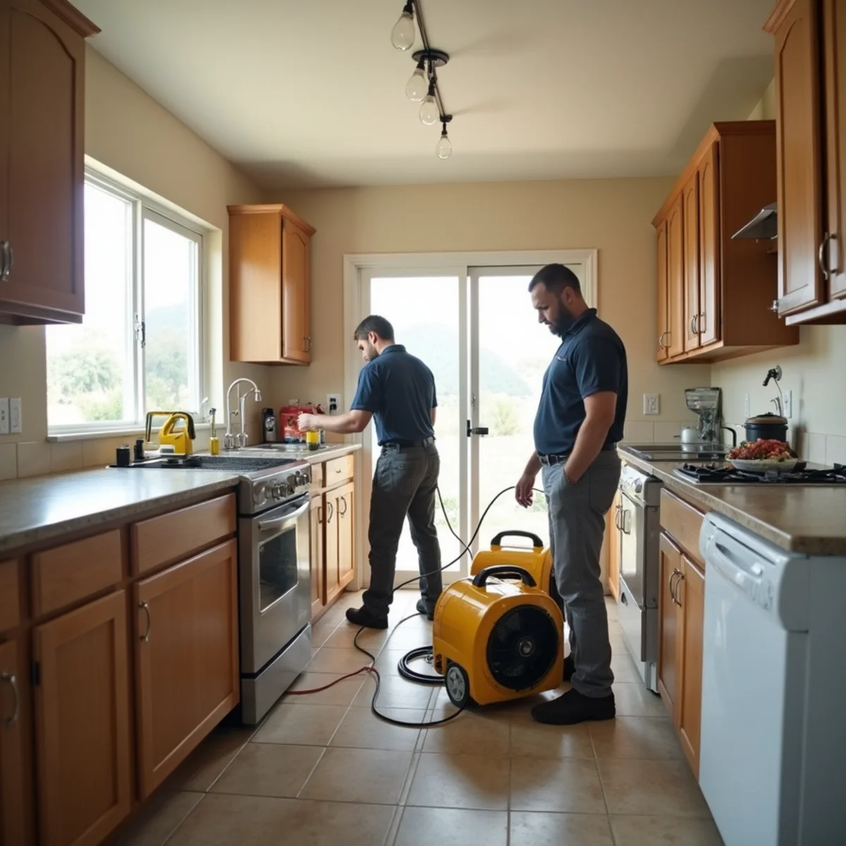 Water damage restoration underway inside a home in Oceanside