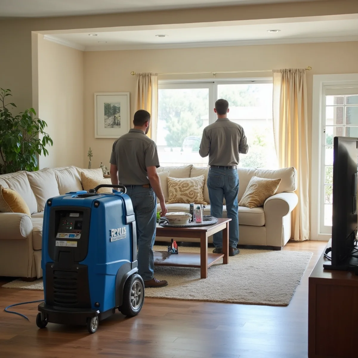 Water damage restoration underway inside a home in Poway
