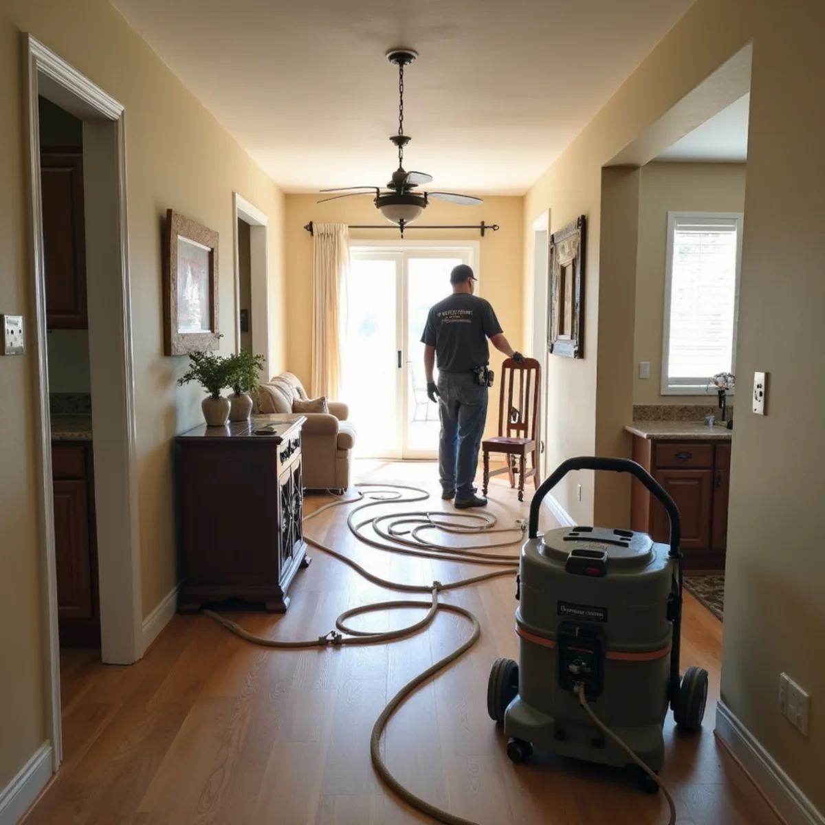 Water damage restoration underway inside a home in Morgan Hill