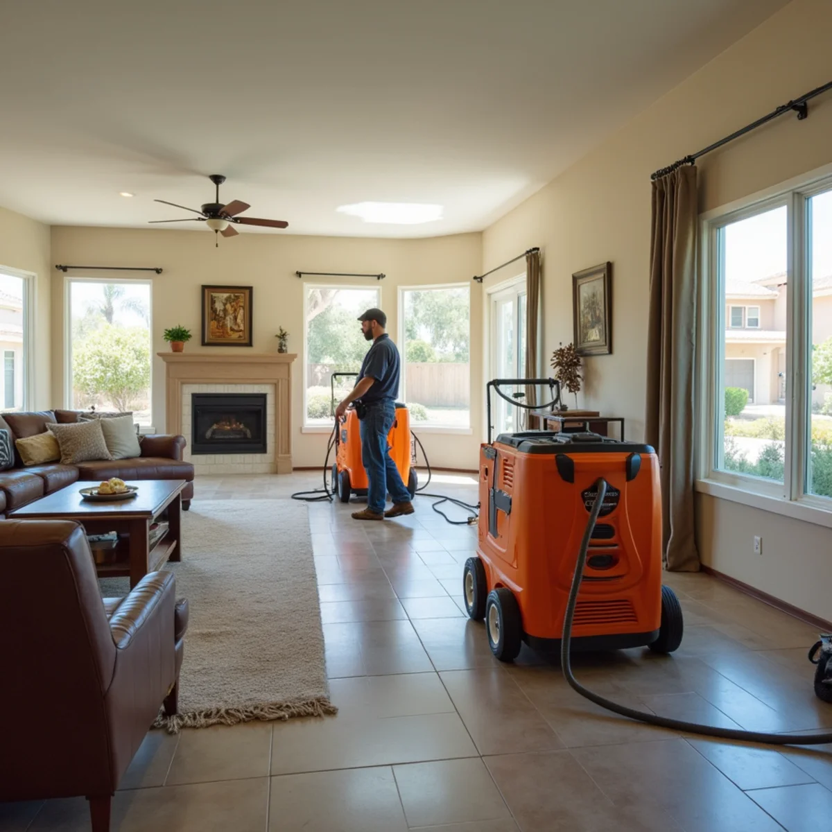 Water damage restoration underway inside a home in Temecula Valley Wine Country