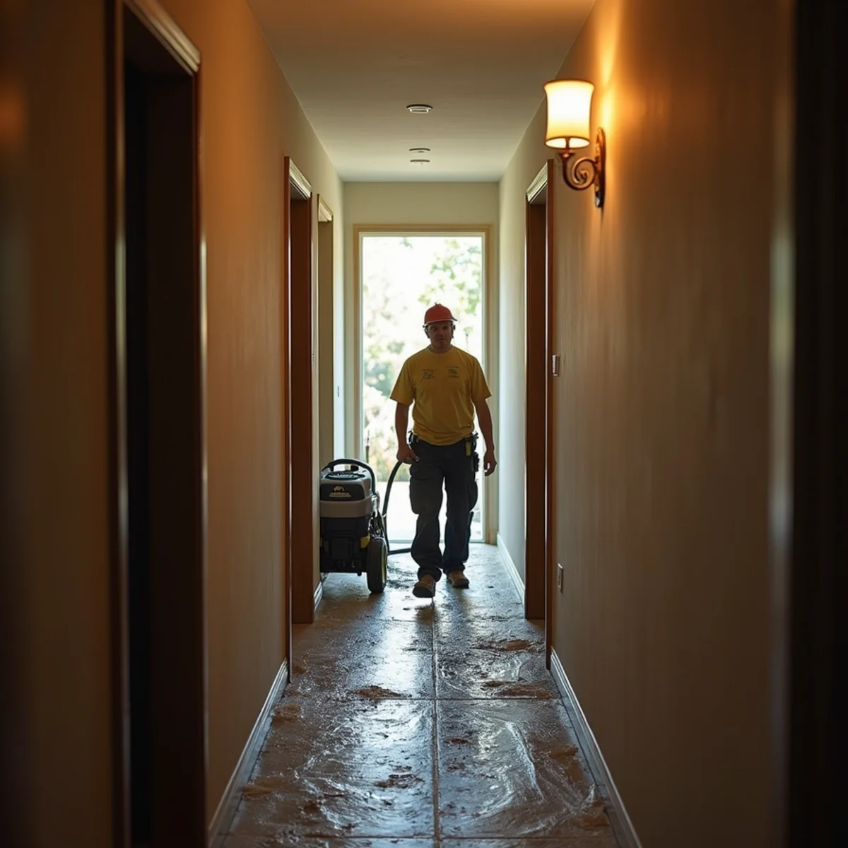 Water damage restoration underway inside a home in Temecula