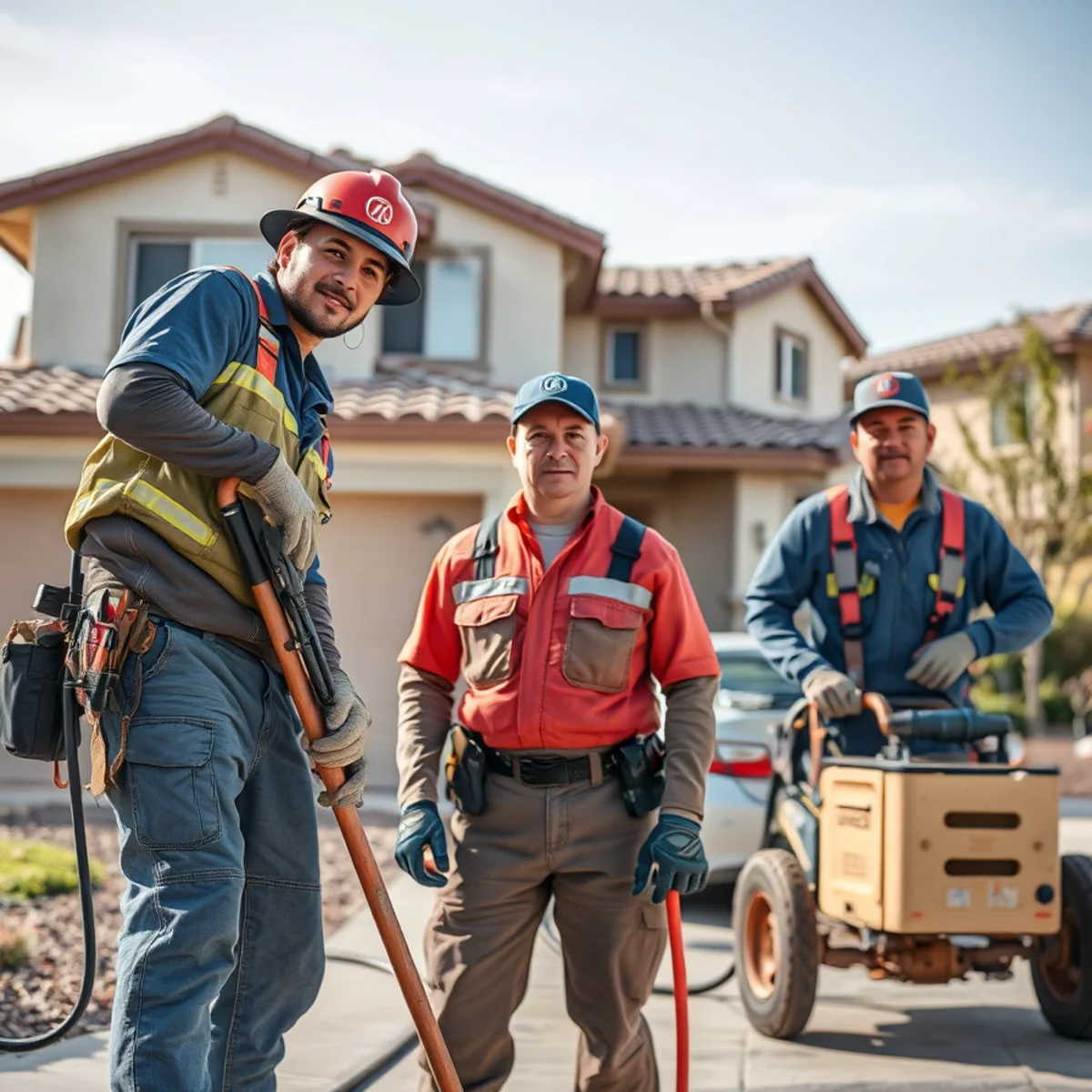 Crew positioning an air scrubber during water damage restoration in a suburban Vista home