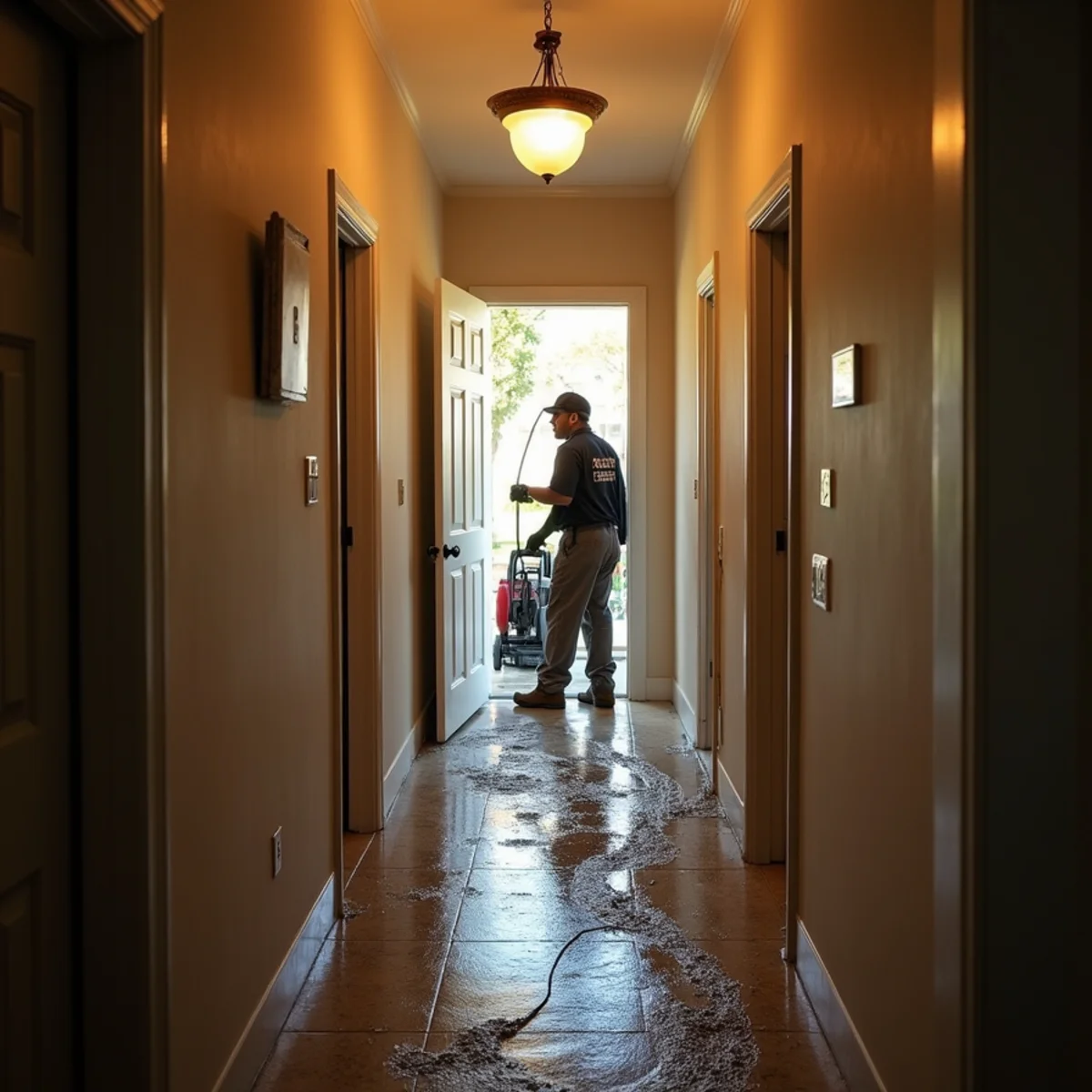 Water damage restoration underway inside a home in Wildomar