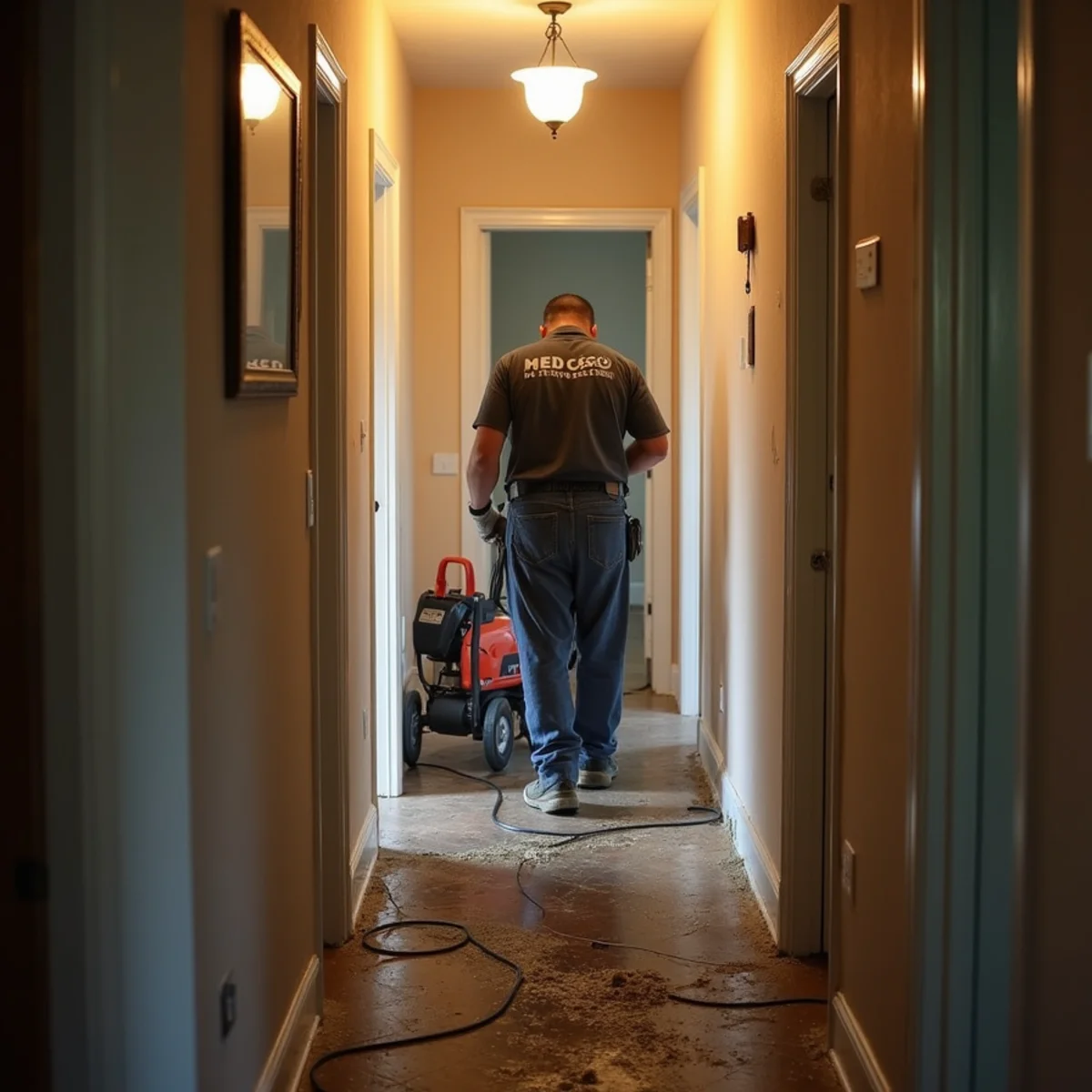 Water damage restoration underway inside a home in Winchester