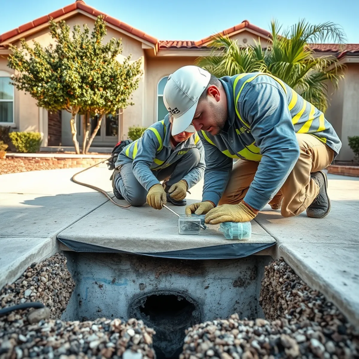 Technician detecting a slab leak under the floor of a Murrieta home